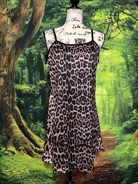 SHEIN Pink and Black Leopard Print Slip Dress